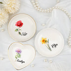 Personalized Birth Flower Jewelry Dish with Name