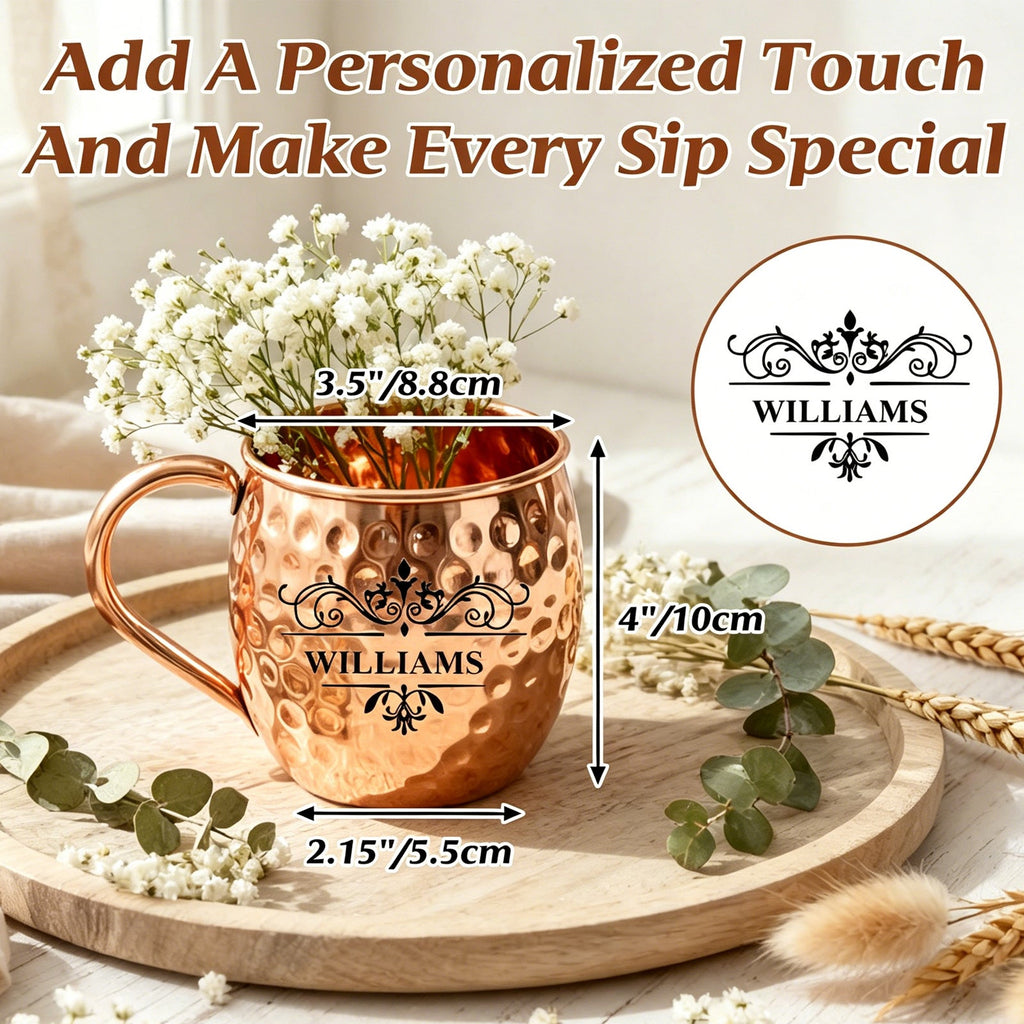 Personalized Moscow Mule Copper Mug 100% Pure Copper Mug Custom Engraved Initials and Name  Large 16 oz Rustic Bar Drinkware Hammered Cocktail Cup Wedding Anniversary Birthday Xmas Gift
