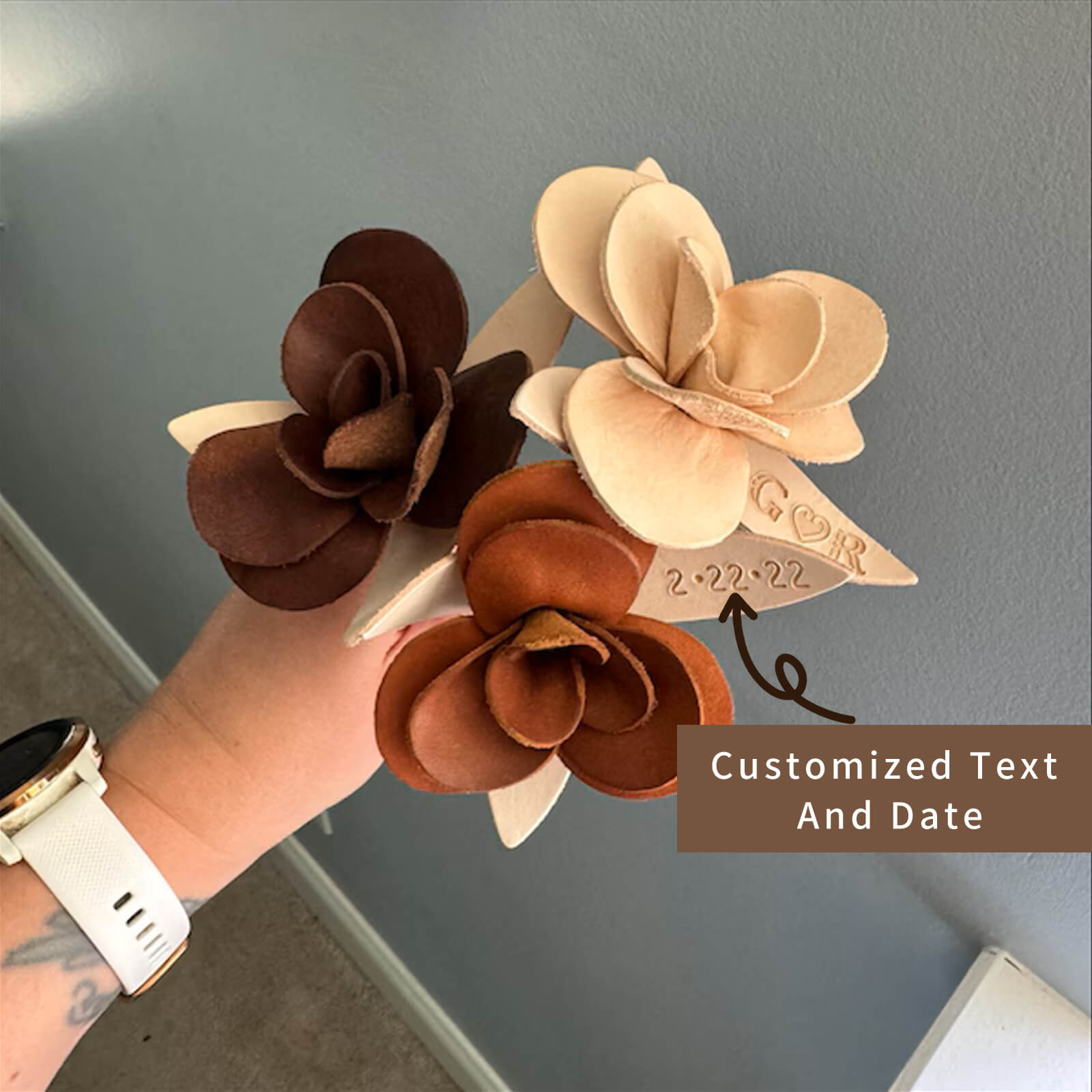 Personalized Genuine Leather Rose with Date or Initial