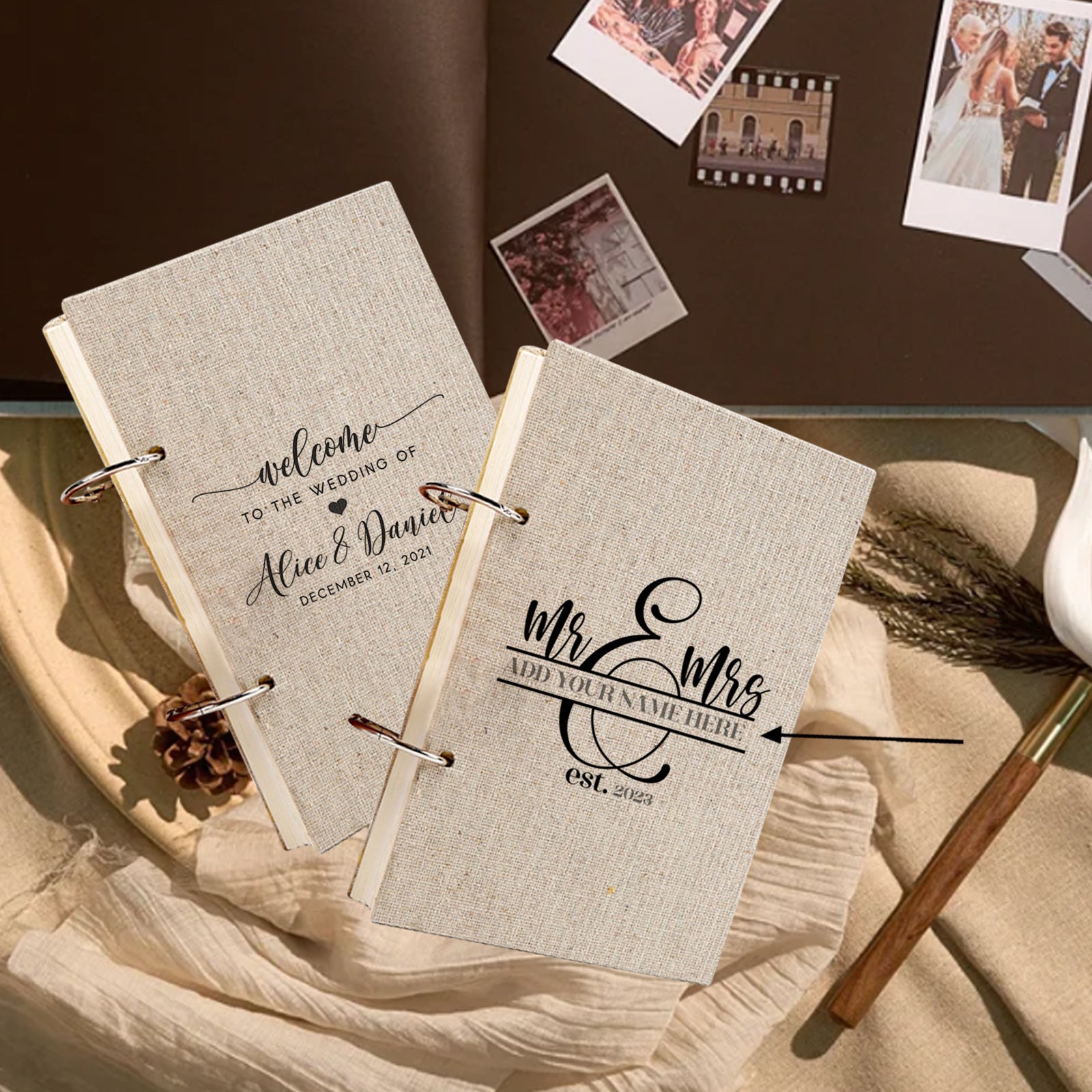 Personalised Linen Wedding Guest Book