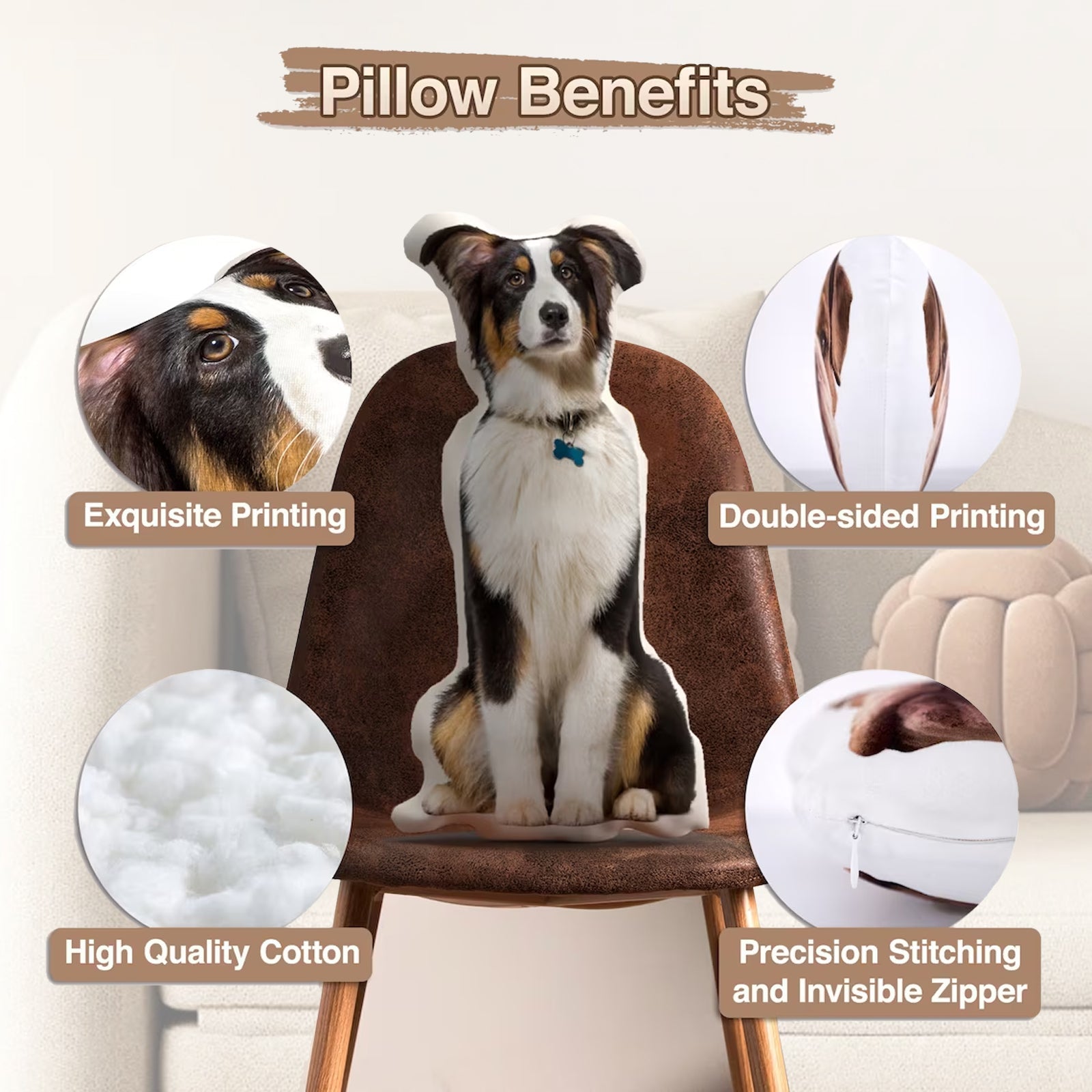 Custom Pet Pillow with Photo Double-Side Printing Pillow 3D Printing Shaped Pillow Stuffed Plush Toy Pillow Back to School Gift Pet Lover Gift Pet Memorial Gift Birthday Gift Bedding Pillow