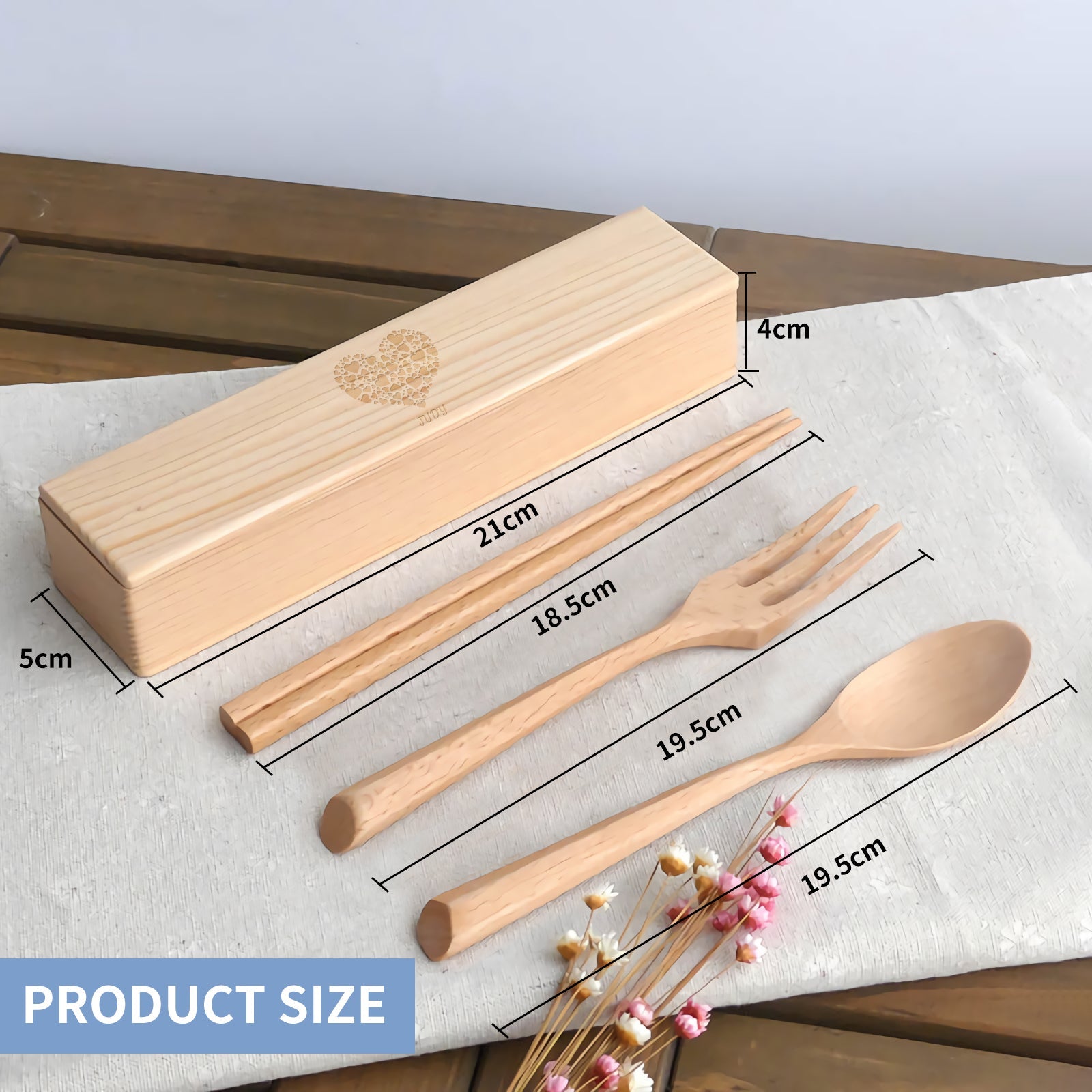 Personalized Natural Wooden Spoons and Forks Set, Wooden Cutlery Set