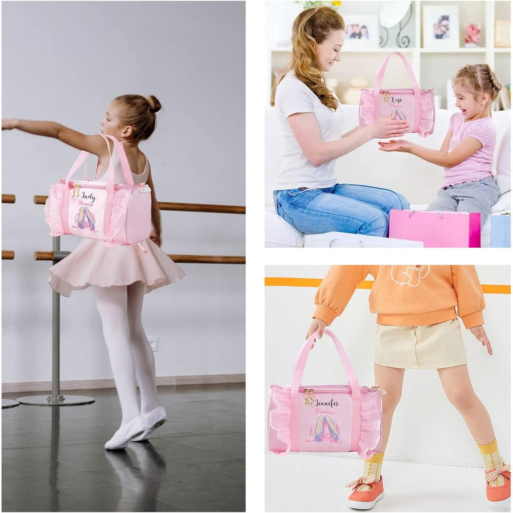 Personalized Kids Dance Ballet Bag Large Capacity Fashion Tote Bag Custom Dance Bag Waterproof Kids Travel Bag Pink Lace Bag for Girls Yoga Bag Dance Duffle Bag