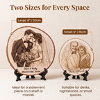 Personalized Couple Photo Wood Decor Custom Engraved Portrait on Wood Slice with Display Stand Newlywed Gifts Idea Rustic Wall Art 5th Anniversary Wedding Engagement Gift for Couple