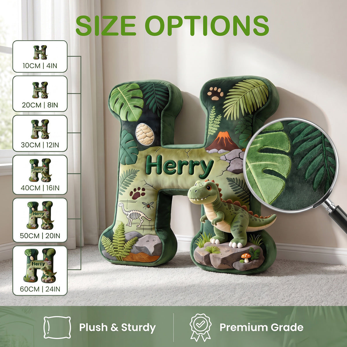Personalized Dinosaur Letter Plush Pillow | Unique Birthday & Xmas Gift for Dinosaur‑Loving Kids