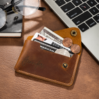 Personalised Leather Card Holder, Custom Slim Compact Wallet