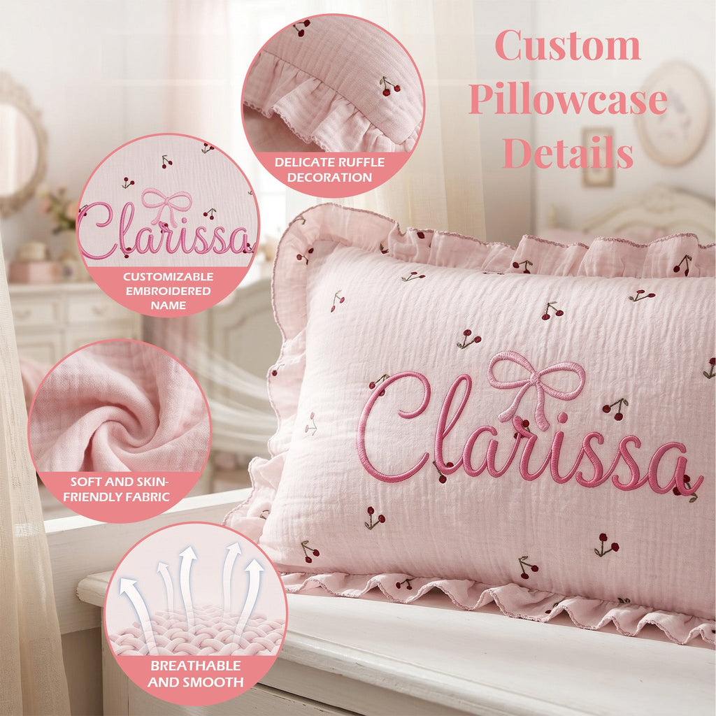 Personalized Muslin Toddler Pillowcase 100% Cotton Baby Pillows Cover with Embroidered Name Crib Nursery Pillowcase for Boys Girls Envelope Closure Newborn Gifts for Baby Showers Birthday