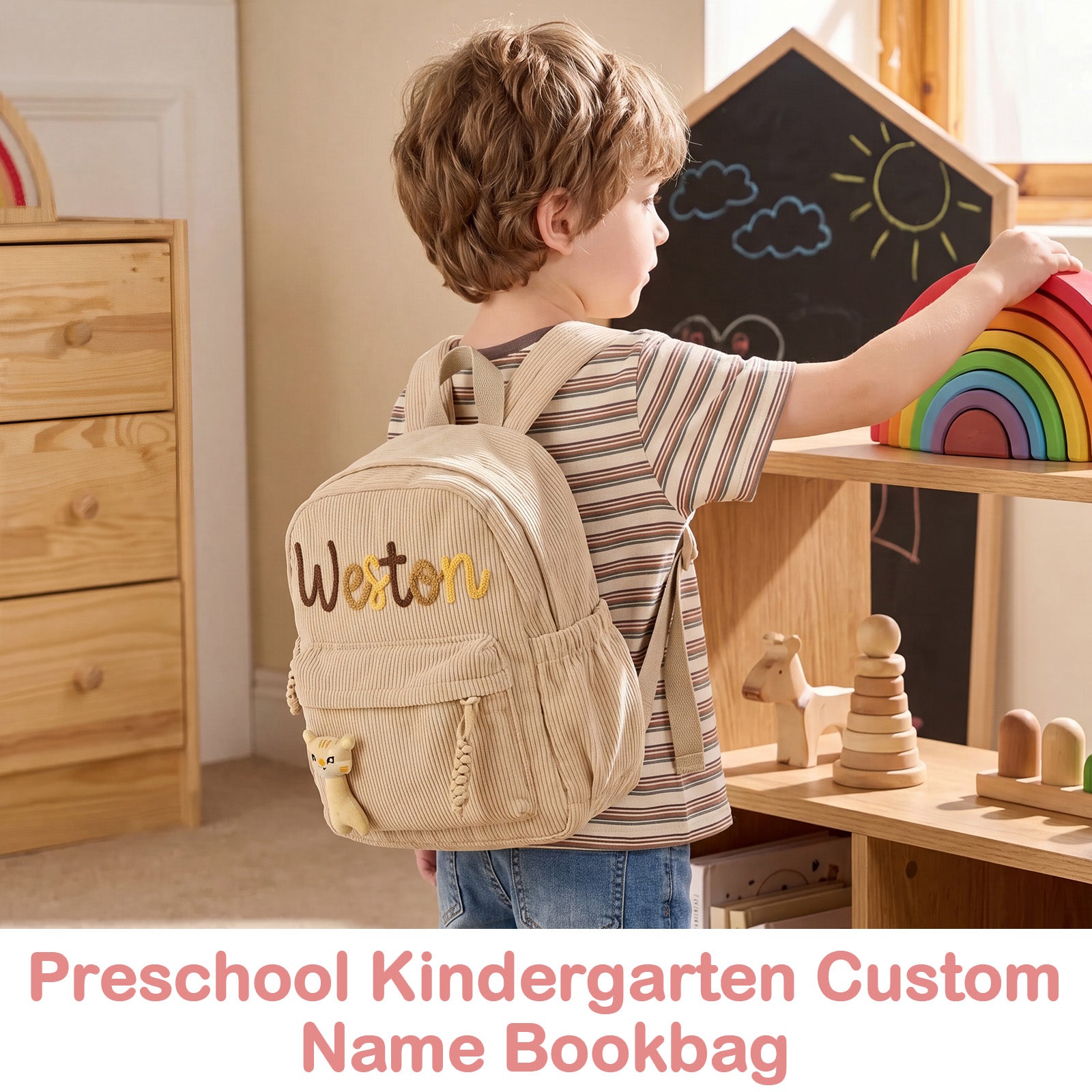 Custom Embroidered Corduroy Toddler School Backpack