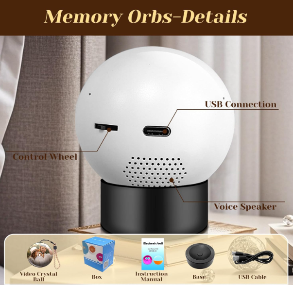 Memory Sphere Lamp Crystal Ball Video Player 2.8" Memory Orbs Ornament 4GB Uploadable Videos & Photos Personalized Unique Desk Night for Couples Friends Birthday Christmas (White Memory Orb WIFI)
