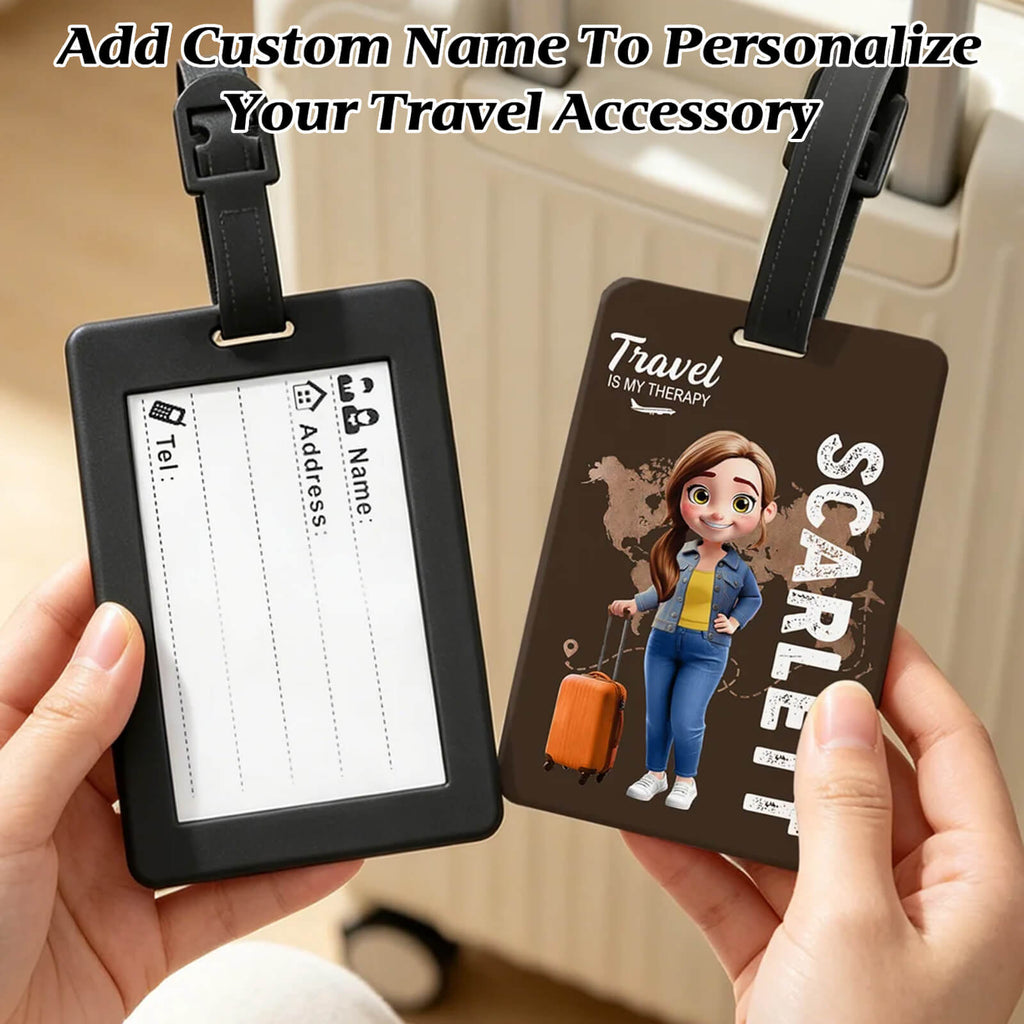 Personalized Travel Luggage Tag Custom Cartoon Character and Name Unisex Travel Accessories Essentials with Blank Insert Card Birthday Gifts for Men Women Family Friends Travel Lovers