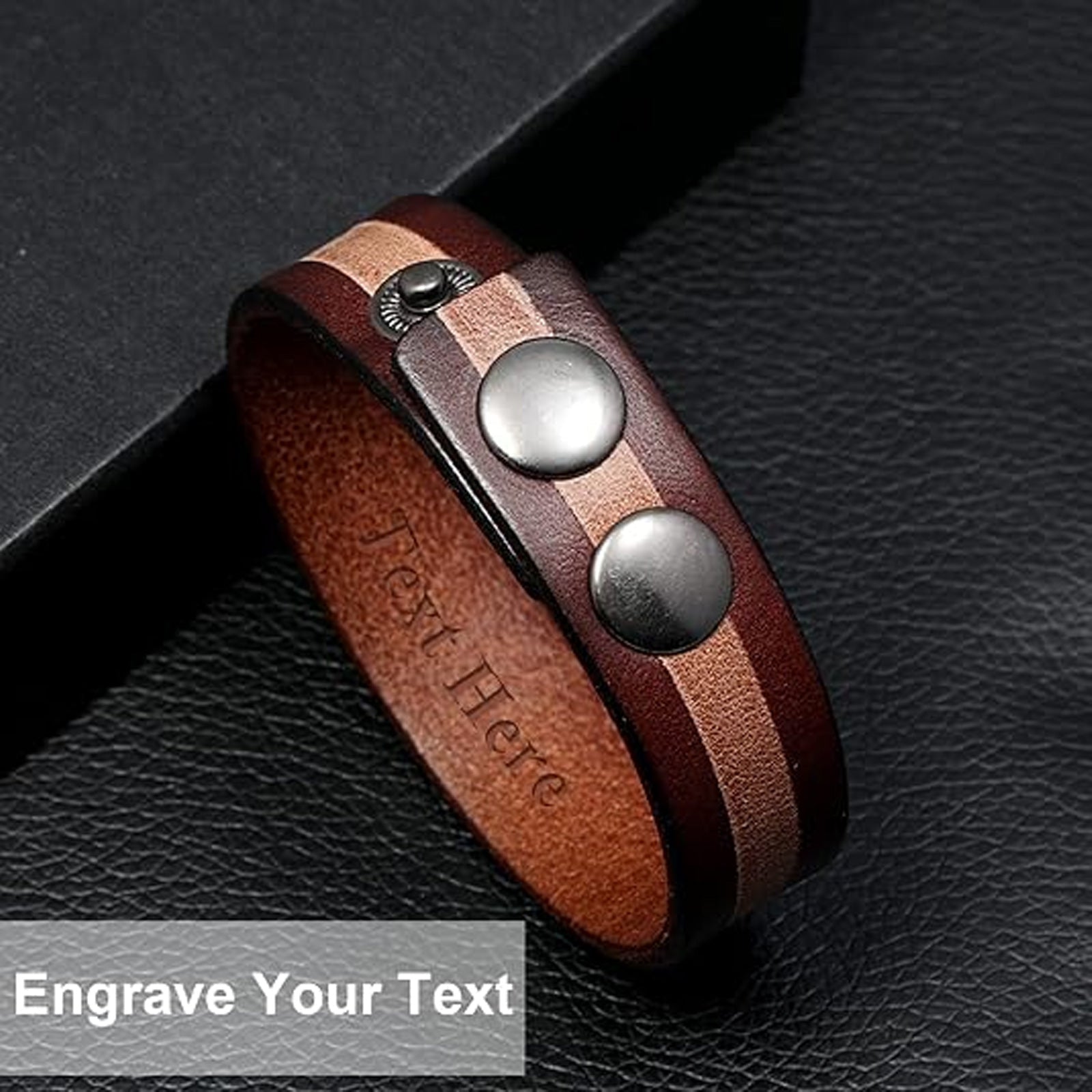 Personalized Leather Bracelet for Men Genuine Leather Customized Vintage Wristband Bracelets Cuff Laser Engraving Text Gifts for Dad Boyfriend Gift for Christmas Fathers Day Thanksgiving