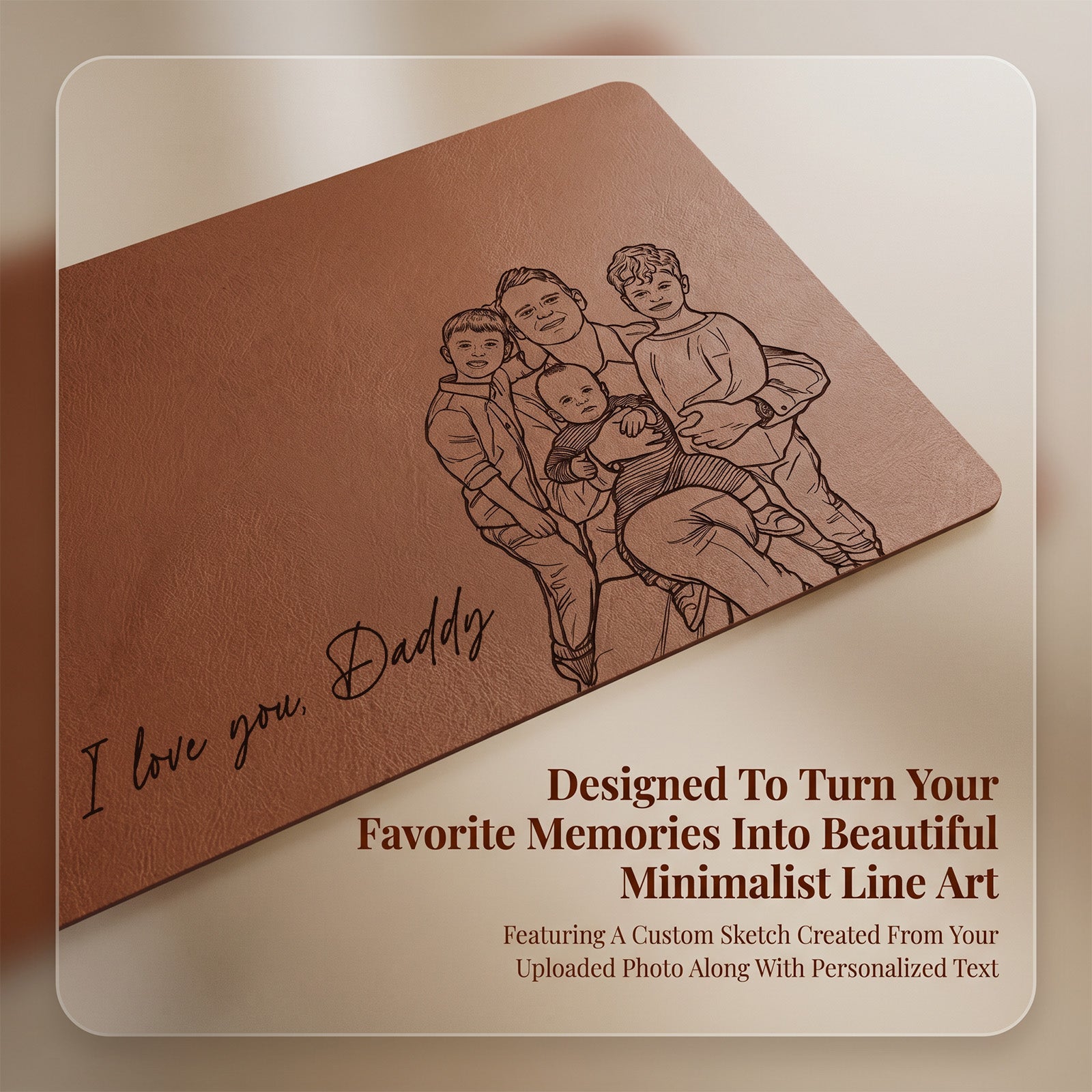 Personalized Photo Desk Mat Large Mouse Pad Custom Sketch Line Art Portrait Non-Slip Waterproof PU Leather Mat