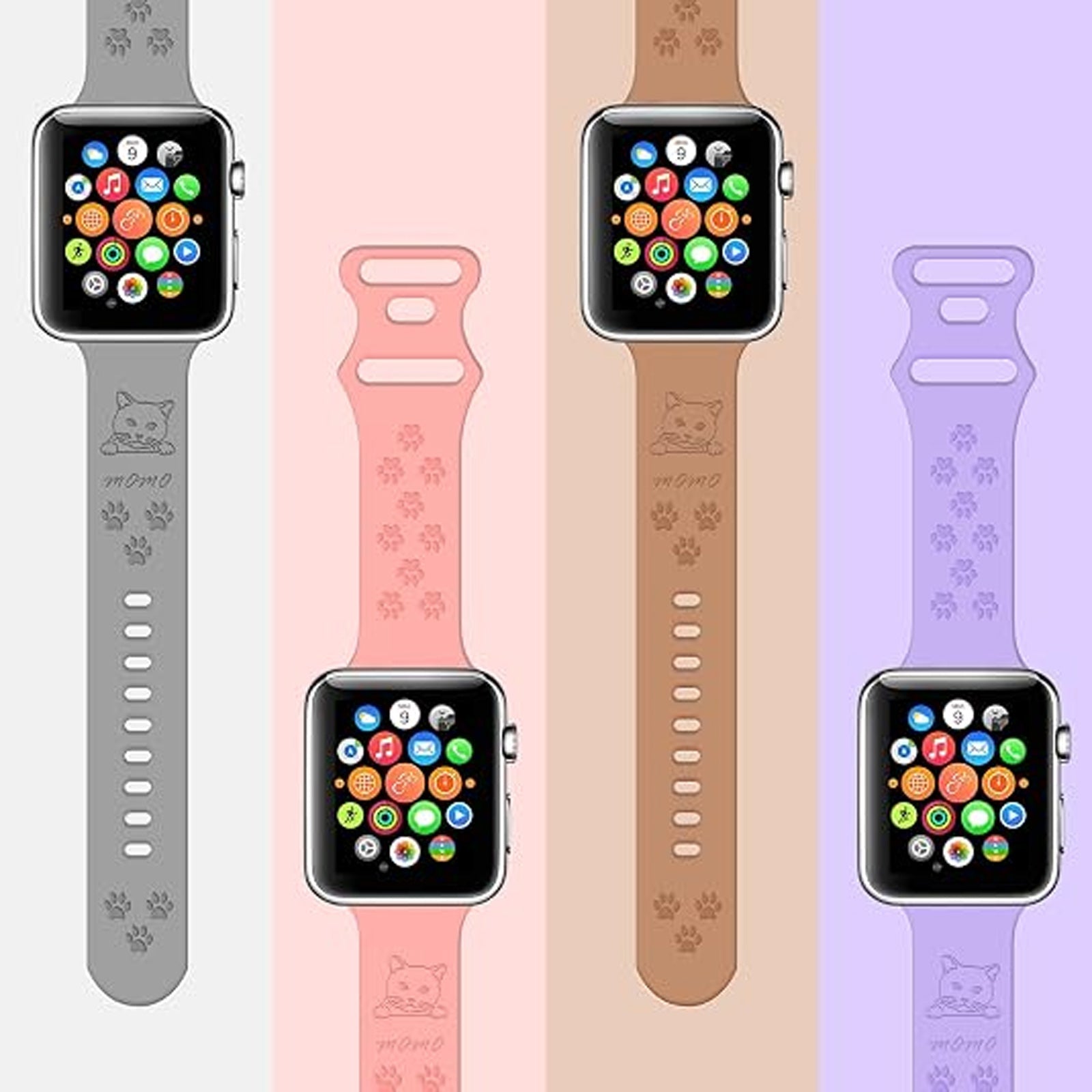 Personalized Cat Breed Pet Apple Watch Band Laser Engraved Custom Soft Silicone Sport Band/Strap iWatch Series Gift for Mom Dad Friend Compatible with Apple Watch 38mm 40mm 41mm 42mm 44mm 45mm
