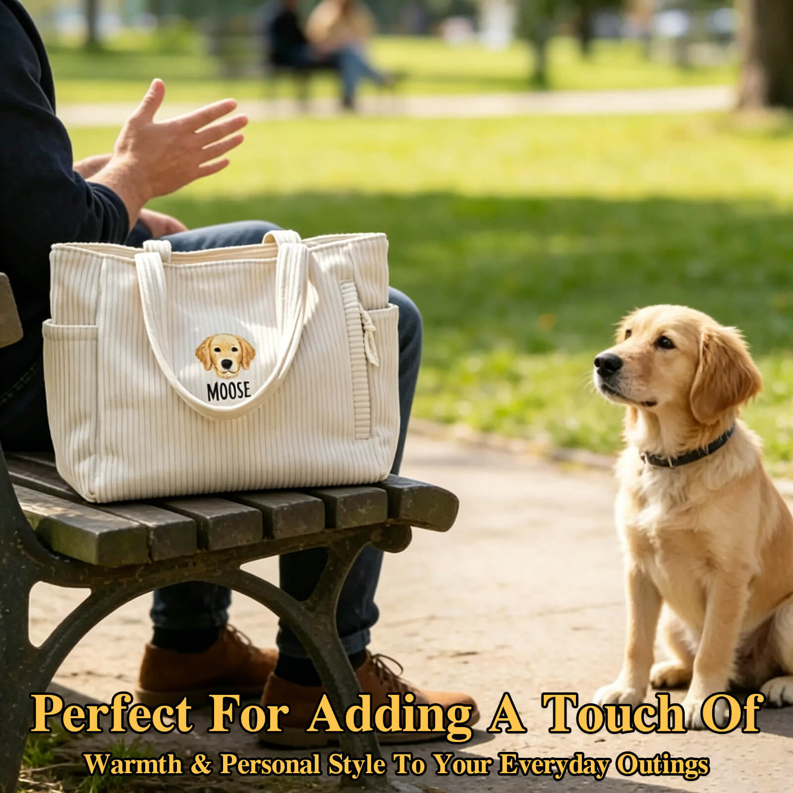 Personalized Embroidered Pet Face Tote Bag Custom Corduroy Tote Bag Cat Portrait Shoulder Bag Travel Accessories Pet Memorial Gift Gifts for Pet Owners Dog Mom Cat Mom Family Friends