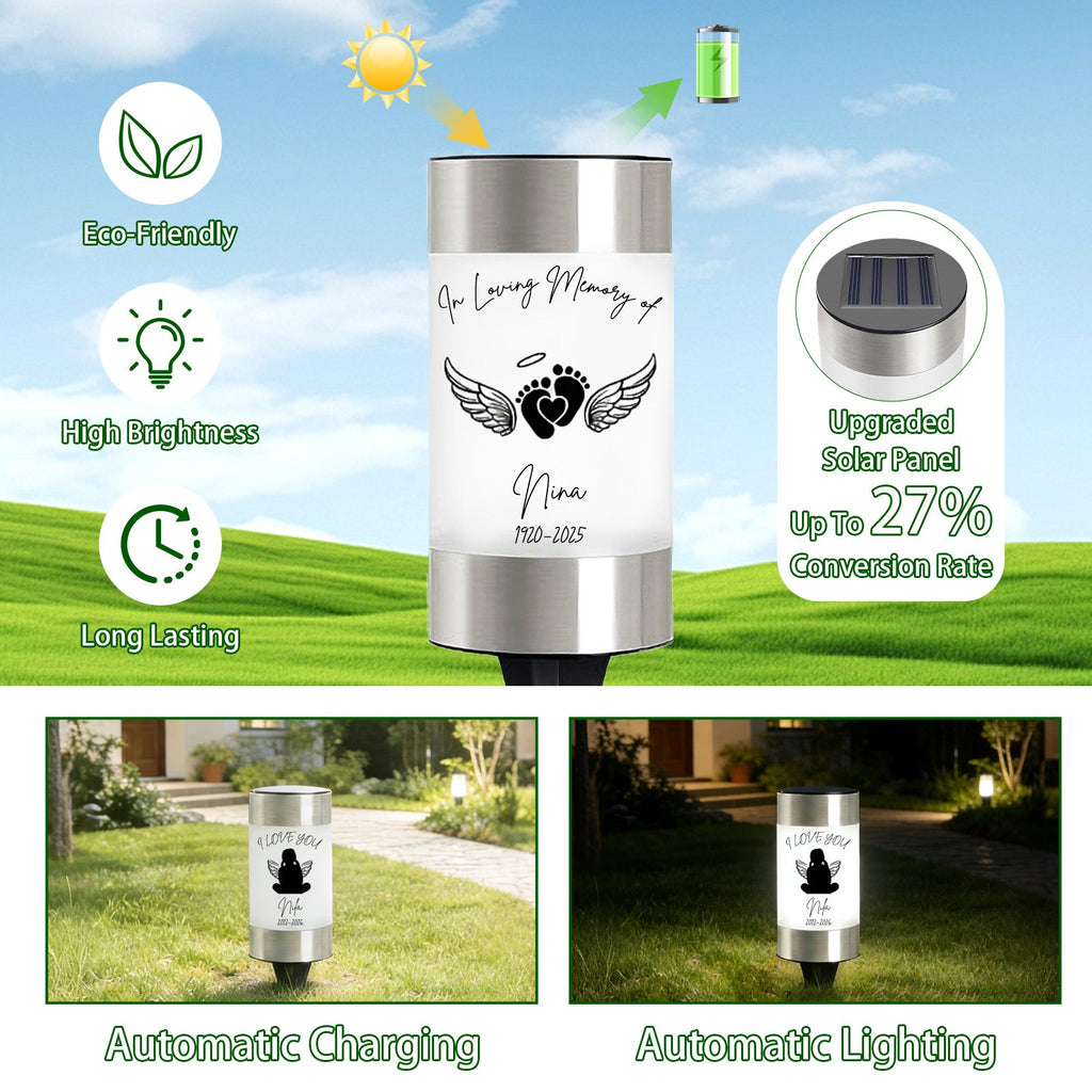 Personalized Solar Lights for Cemetery Custom Name & Date on Solar Light LED Waterproof Lamp for Outdoor Garden Balcony Yard Memorial Remembrance Gifts for Loved Ones Grave Decoration