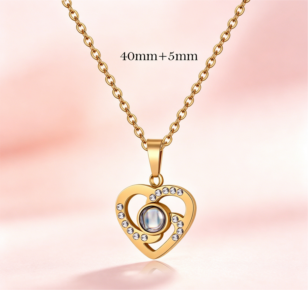 Personalized Picture Projection Necklace for Women - Custom Photo Love Heart Pendant - Customized Portrait Jewelry - Birthday Anniversary Memorial Gifts for Her