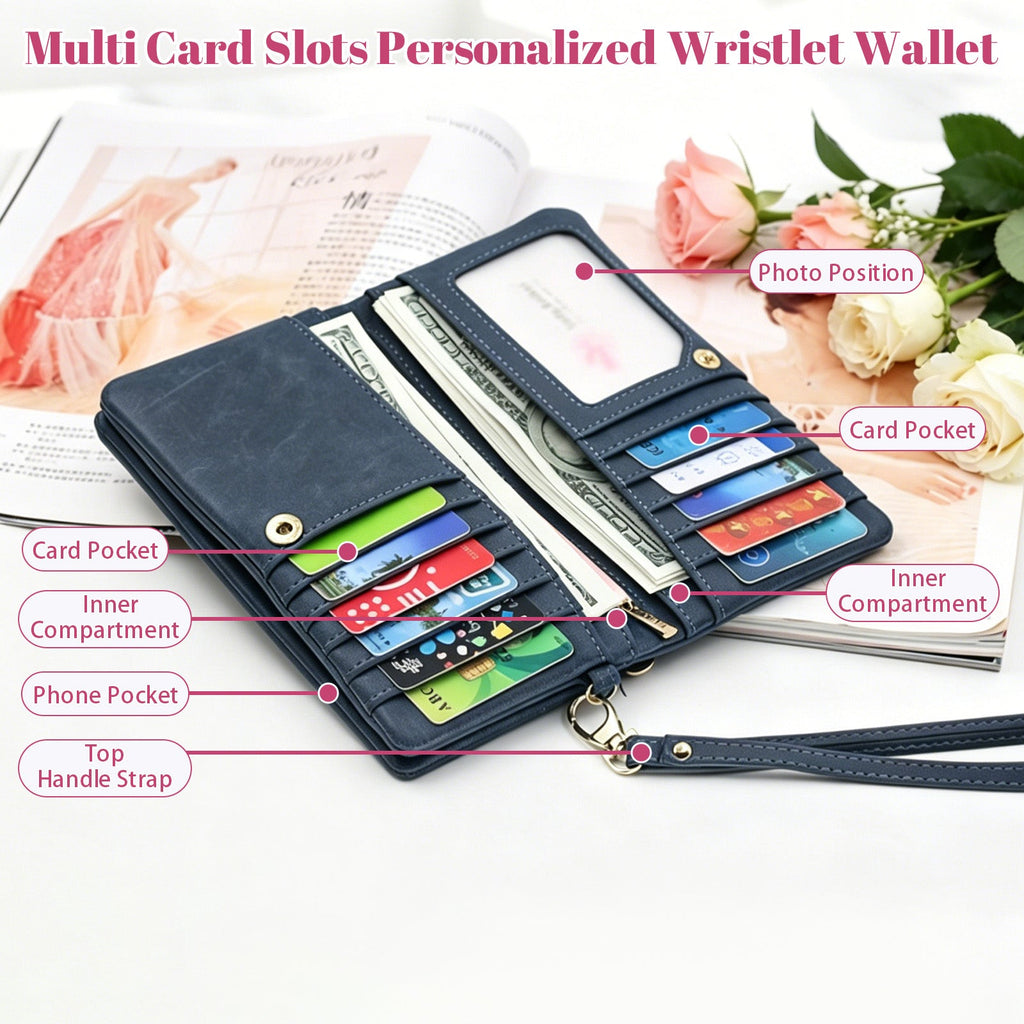 Personalized Wristlet Wallet for Women Custom Pearl Initial Birth Flower and Name  PU Leather Wallet with Coin Pocket  Id Window & Grip Hand Strap  Mother's Day  Birthday Gift for Mom Friends