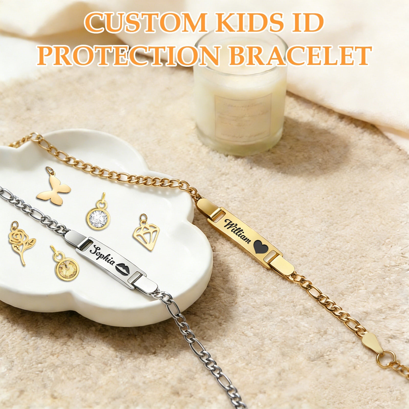 Personalized 18K Gold Plated Baby Name Bracelet Baby Id Protection Bracelet Adjustable Length Bracelet Baptism for Baby Birthstone Bracelets Gifts for Newborns Children New Parents