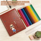 Personalized Sketchbook Cover with Name and Cartoon Character PU Leather Birth Flower Notebooks Cover with Storage Pocket Traveler's Sketchbook Gifts For Artists Teacher Student Daughter
