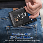 11 Personalized Bat Wallet with Name  Slim PU Leather ID Wallet Gifts for Men Husband  Boyfriend Dad  Face Eyes Cutout Card Holder with Multiple Card Slots Father's Day Birthday Anniversary