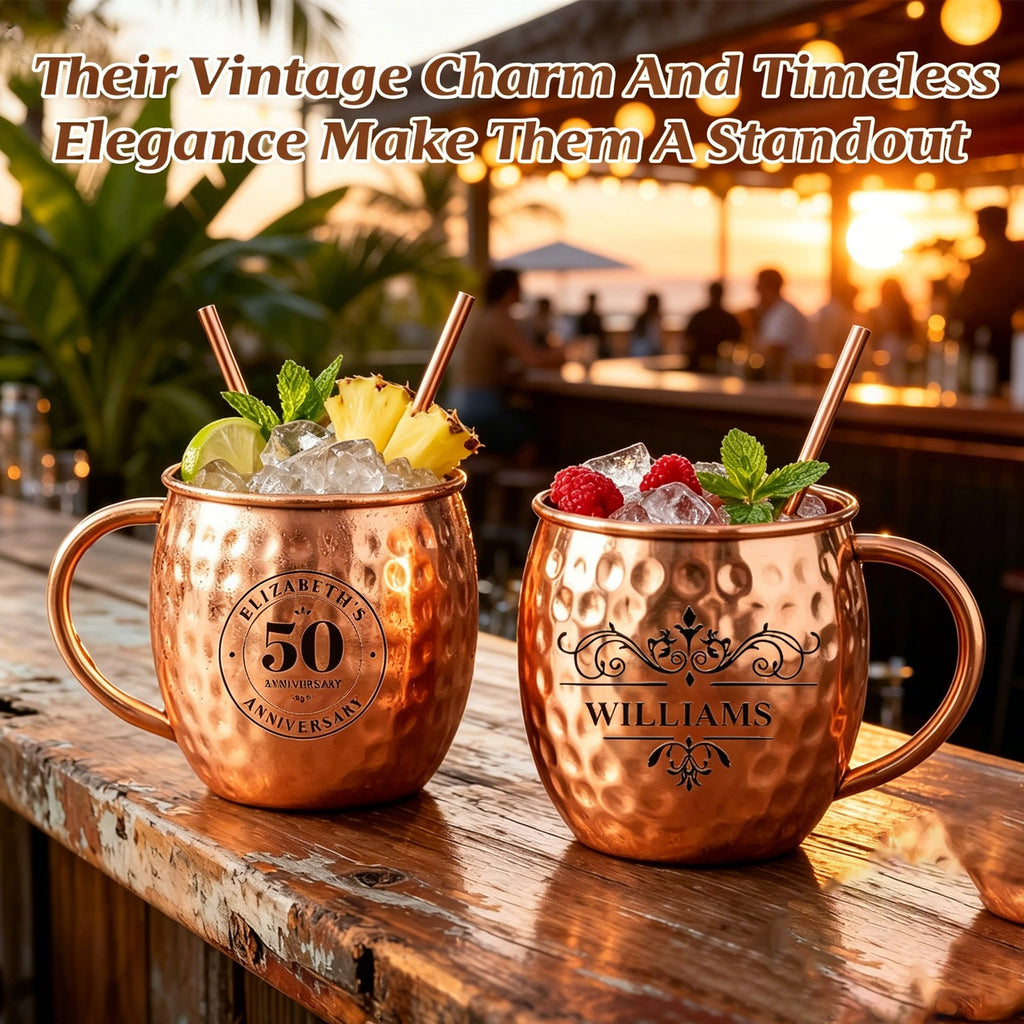 Personalized Moscow Mule Copper Mug 100% Pure Copper Mug Custom Engraved Initials and Name  Large 16 oz Rustic Bar Drinkware Hammered Cocktail Cup Wedding Anniversary Birthday Xmas Gift
