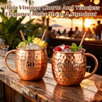 Personalized Moscow Mule Copper Mug 100% Pure Copper Mug Custom Engraved Initials and Name  Large 16 oz Rustic Bar Drinkware Hammered Cocktail Cup Wedding Anniversary Birthday Xmas Gift