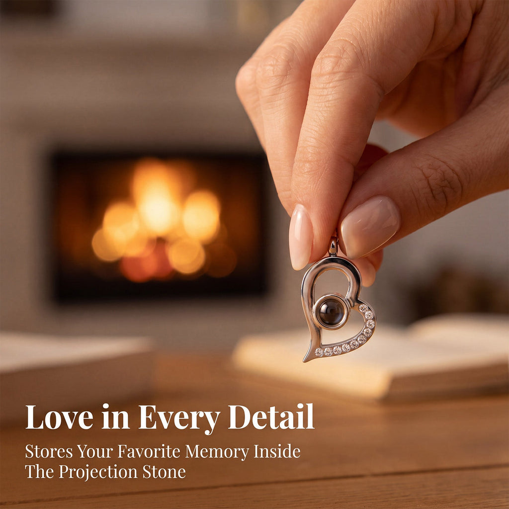 Personalized Picture Projection Necklace for Women Sterling Silver Portrait Jewelry Custom Photo Inside with Heart Charm Gifts for Mom Grandma Wife Bride Birthday Anniversary Xmas Gifts
