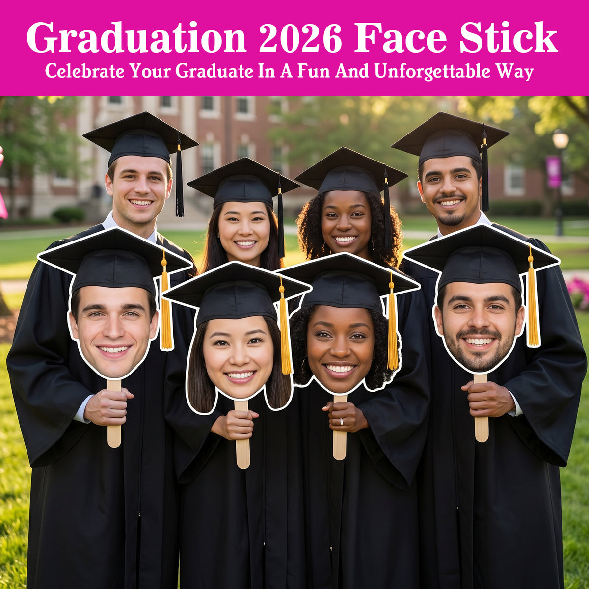 Personalized Big‑Head Cutouts On A Stick | Fun Party Photo Prop for Birthdays & Graduations