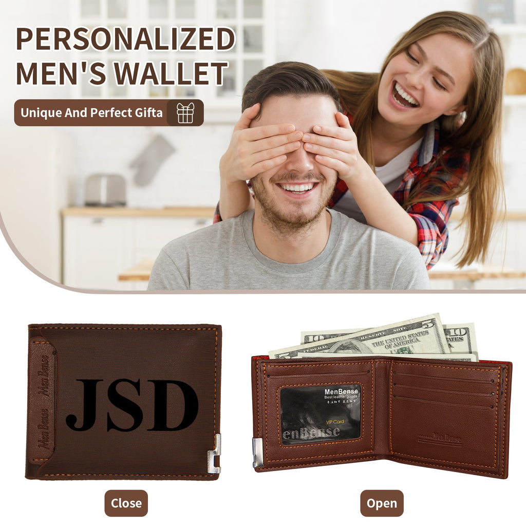 Personalized Mens Wallet Customized Monogram Wallet for Men Custom PU Leather Wallet Gifts for Dad Husband Boyfriend Son Gifts for Husband Father's Day Gifts Personalized Gifts for Men
