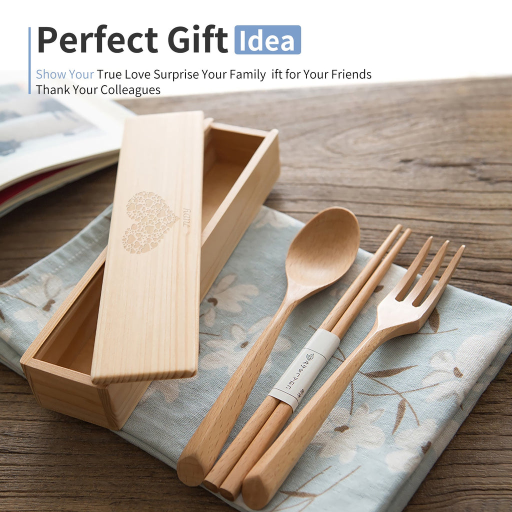 Personalized Natural Wooden Spoons and Forks Set, Wooden Cutlery Set
