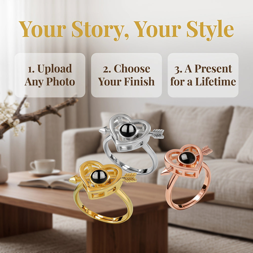 Custom Photo Projection Ring Personalised Ring Picture Inside Heart Shape Men's and Women's Rings