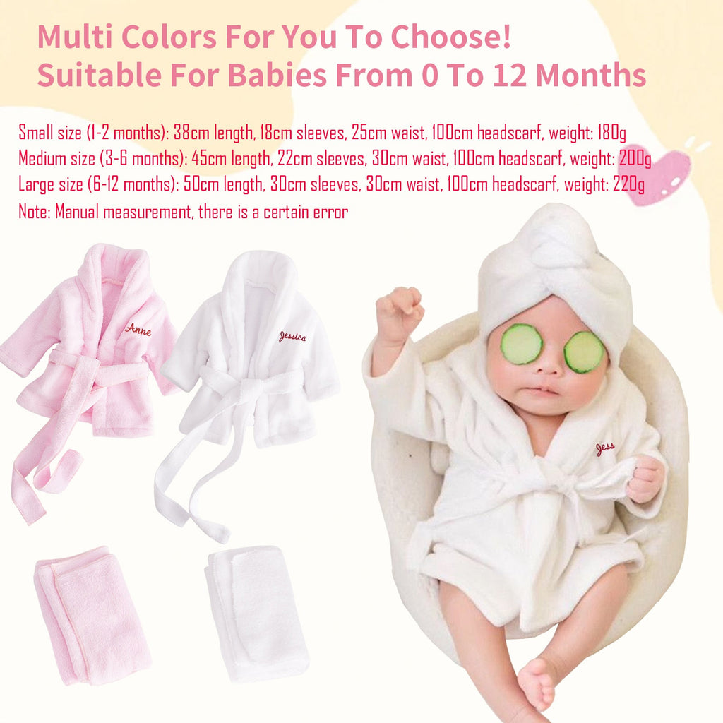 Personalized Baby Robe with Embroidery Name Custom Baby Bath Robe for Girls and Boys with Washcloth or Slippers Gift for Baby Showers Newborn Baby Gifts Birthday Gifts Baby Essentials(0-12 M)
