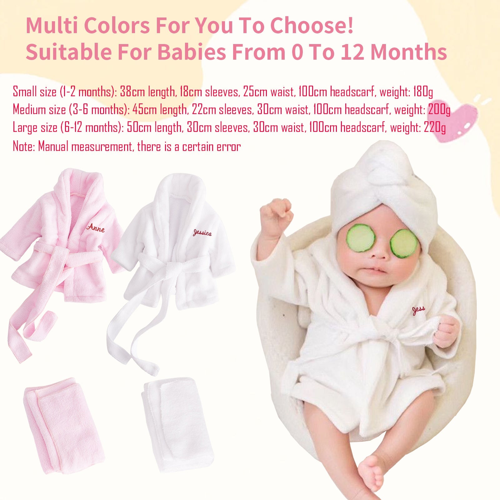 Personalized Baby Robe with Embroidery Name Custom Baby Bath Robe for Girls and Boys with Washcloth or Slippers Gift for Baby Showers Newborn Baby Gifts Birthday Gifts Baby Essentials(0-12 M)