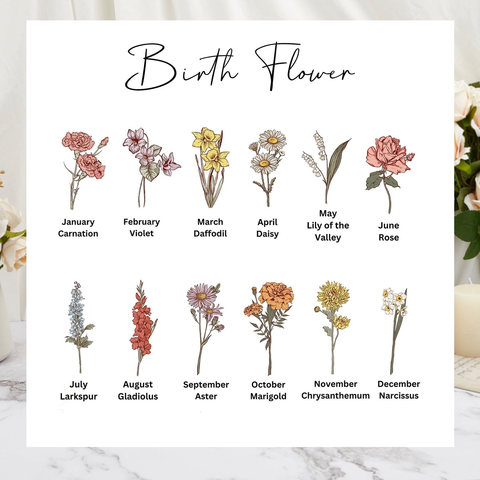 Personalized Tote Bag for Women-Customize Birth Flower Handbag