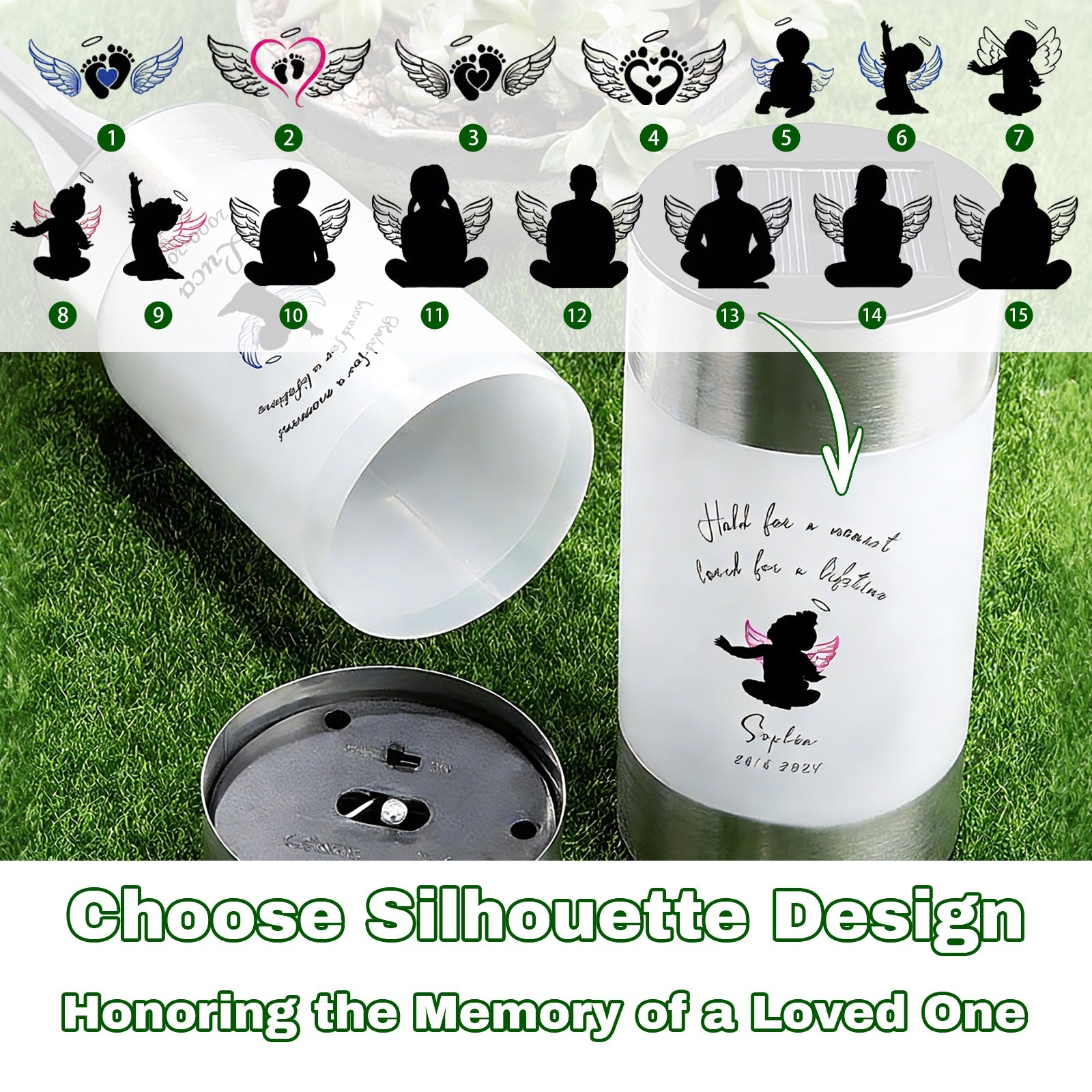 Personalized Solar Lights for Cemetery Custom Name & Date on Solar Light LED Waterproof Lamp for Outdoor Garden Balcony Yard Memorial Remembrance Gifts for Loved Ones Grave Decoration