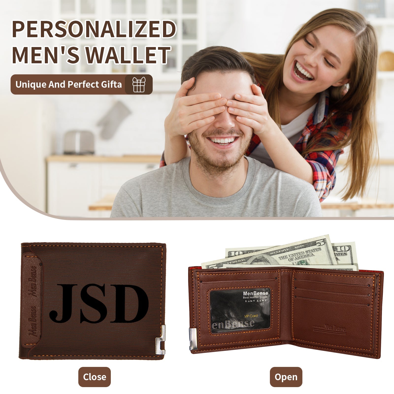 Personalized Mens Wallet, Customized Monogram Wallet for Men, Custom PU Leather Wallet