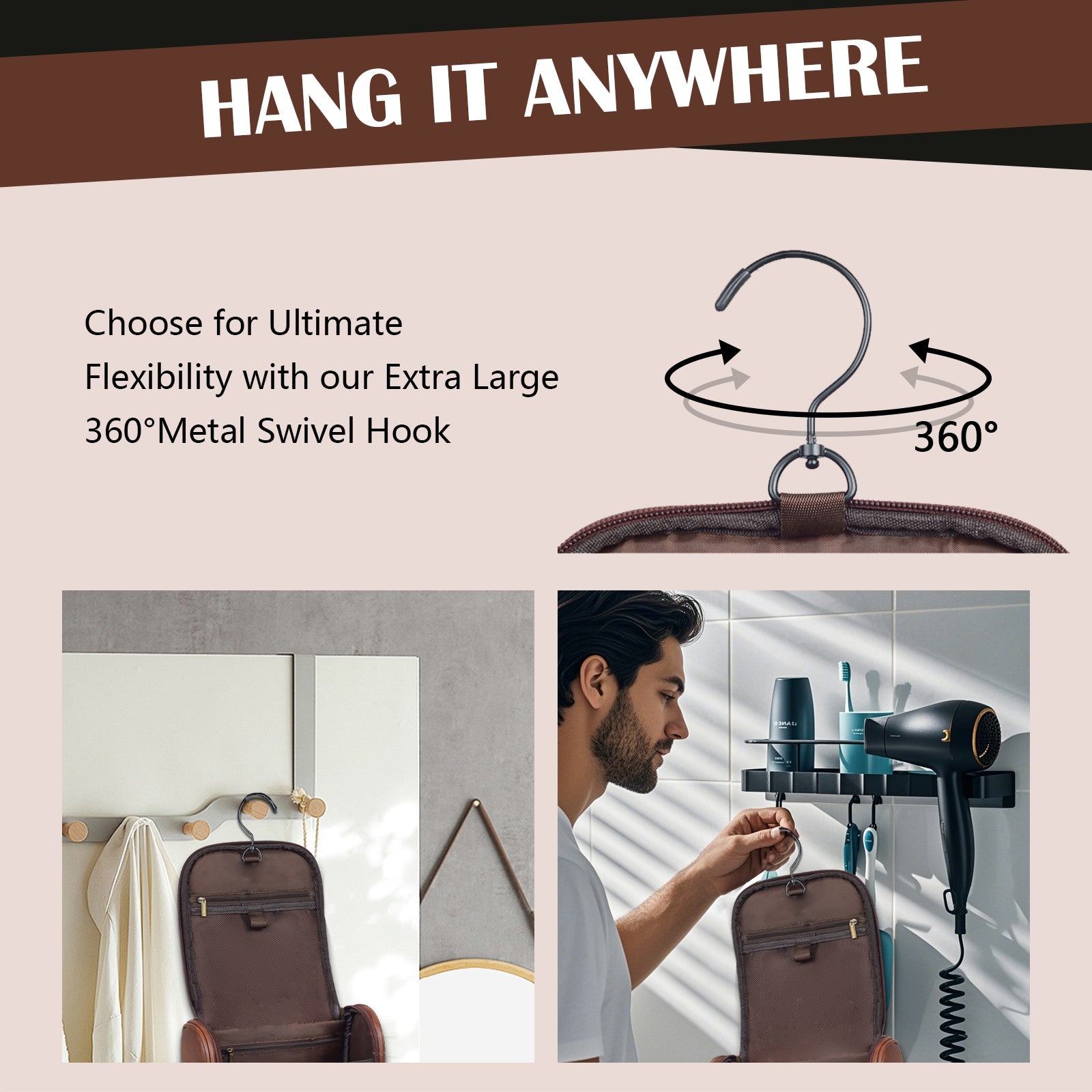 Personalized Hanging Travel Toiletry Bag PU Leather Waterproof Shaving Bag for Men and Women for Accessories Shampoo Full-size Container Toiletries for Groomsmen Husband