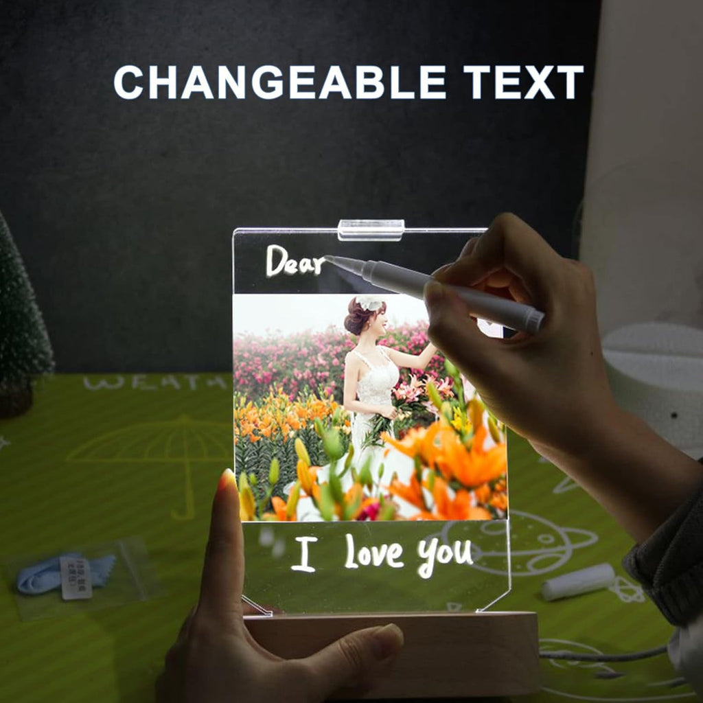 Personalized Photo Lamp 3D LED Light with Pen Writing Your Words Custom Light Up Sign Acrylic Plaque Wooden Base Night Light Table Lamp for Mom Dad Boys Girls Birthday Anniversary Wedding Gift