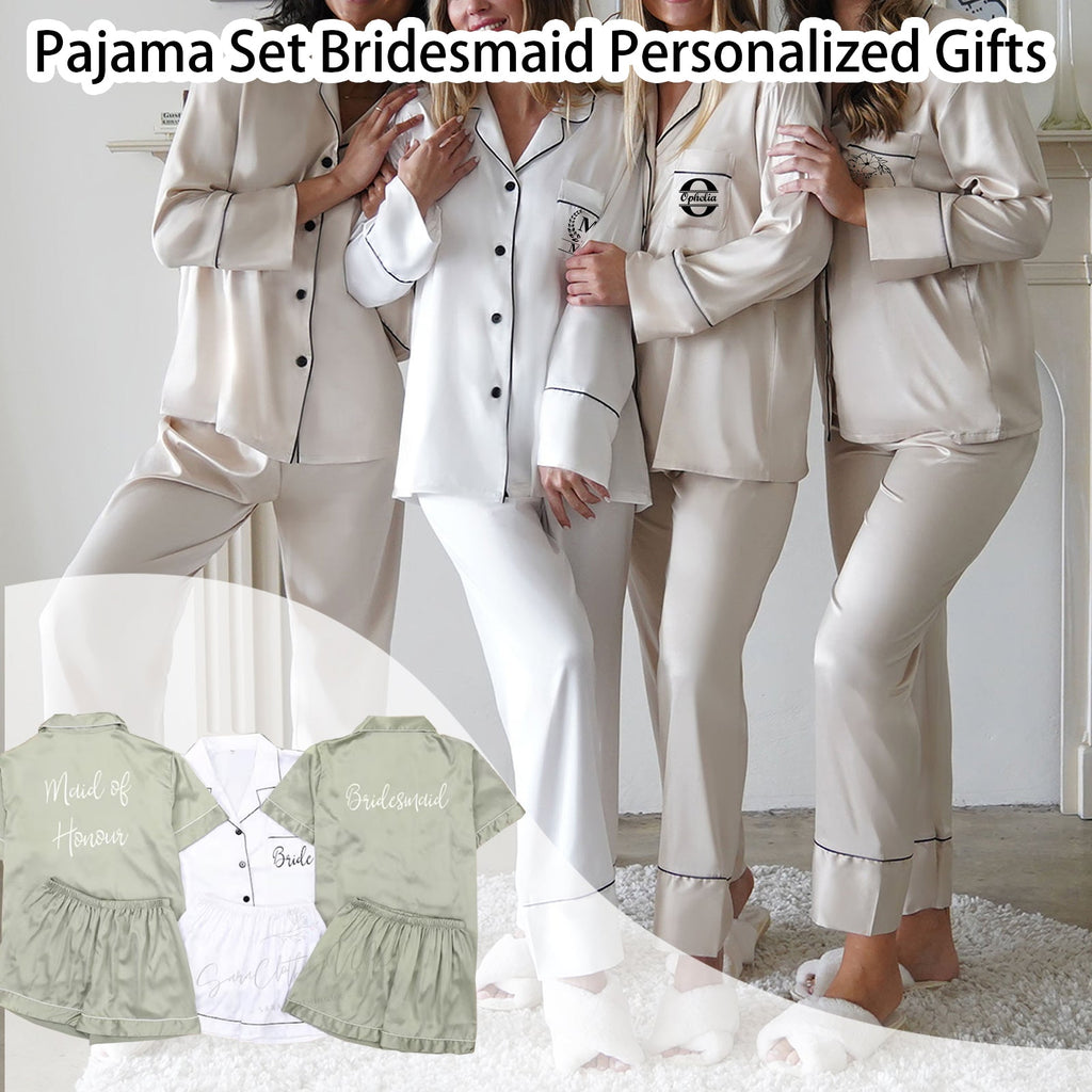 Personalized Pajama Set for Women Custom Pajamas for Bridal Party Bridesmaid Pajamas Two-piece Silky PJ Sets Matching Bridesmaid Pajamas Bridesmaid Gifts Bridal Party Bachelorette Party Gifts