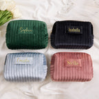 Personalized Velvet Makeup Bag, Custom Quilted Cosmetic Bag