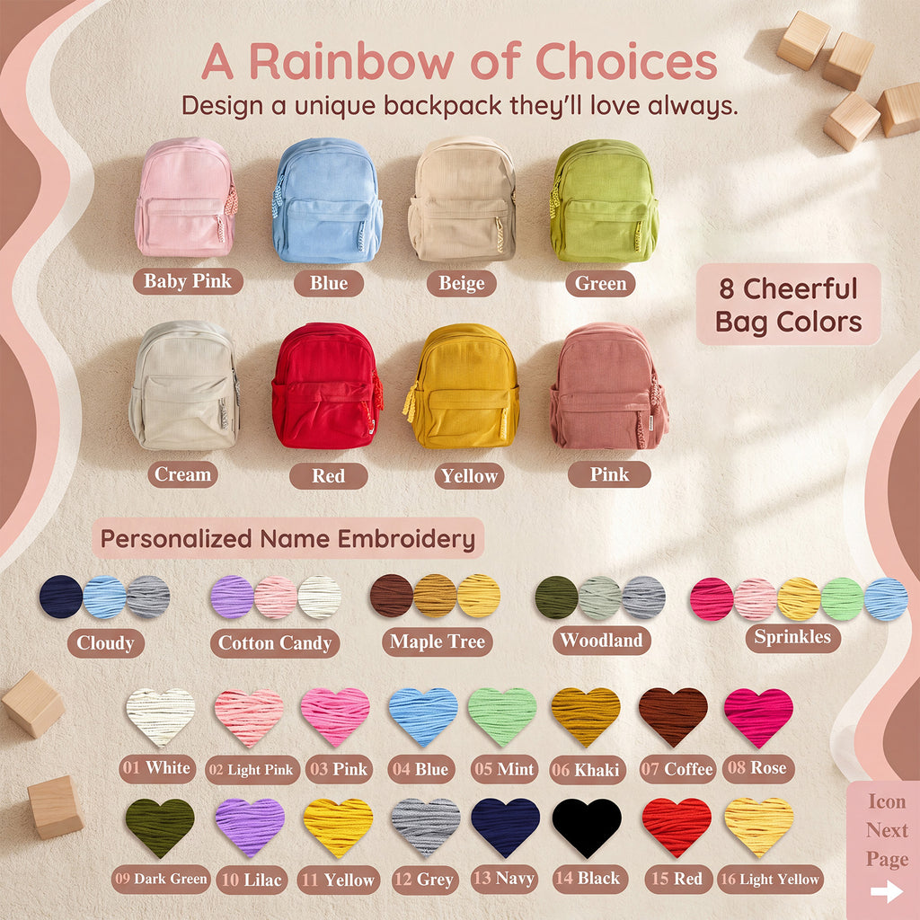 Custom Embroidered Corduroy Toddler School Backpack
