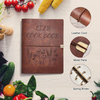 Handmade Leather Recipe Book, Personalized Engraving Name Journal Notebook