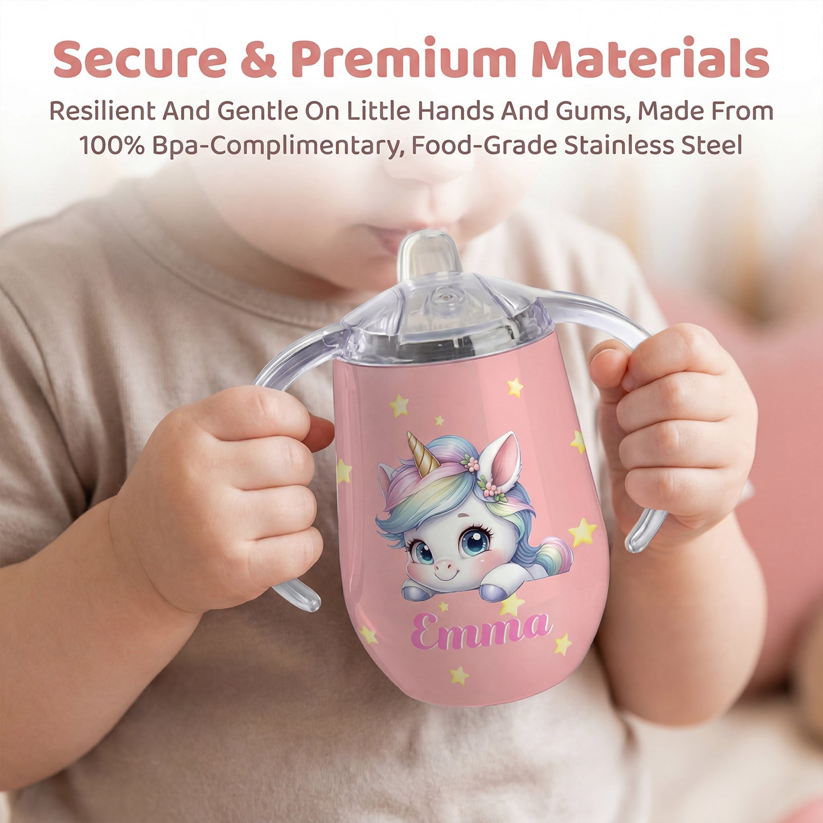 Personalized Insulated Sippy Cup for Toddlers Custom Cute Animal and Name Baby's First Straw Cup Training Cup with Handle BPA Free 6m+ 10 oz/300ml Birthday Baby Shower Xmas Gifts