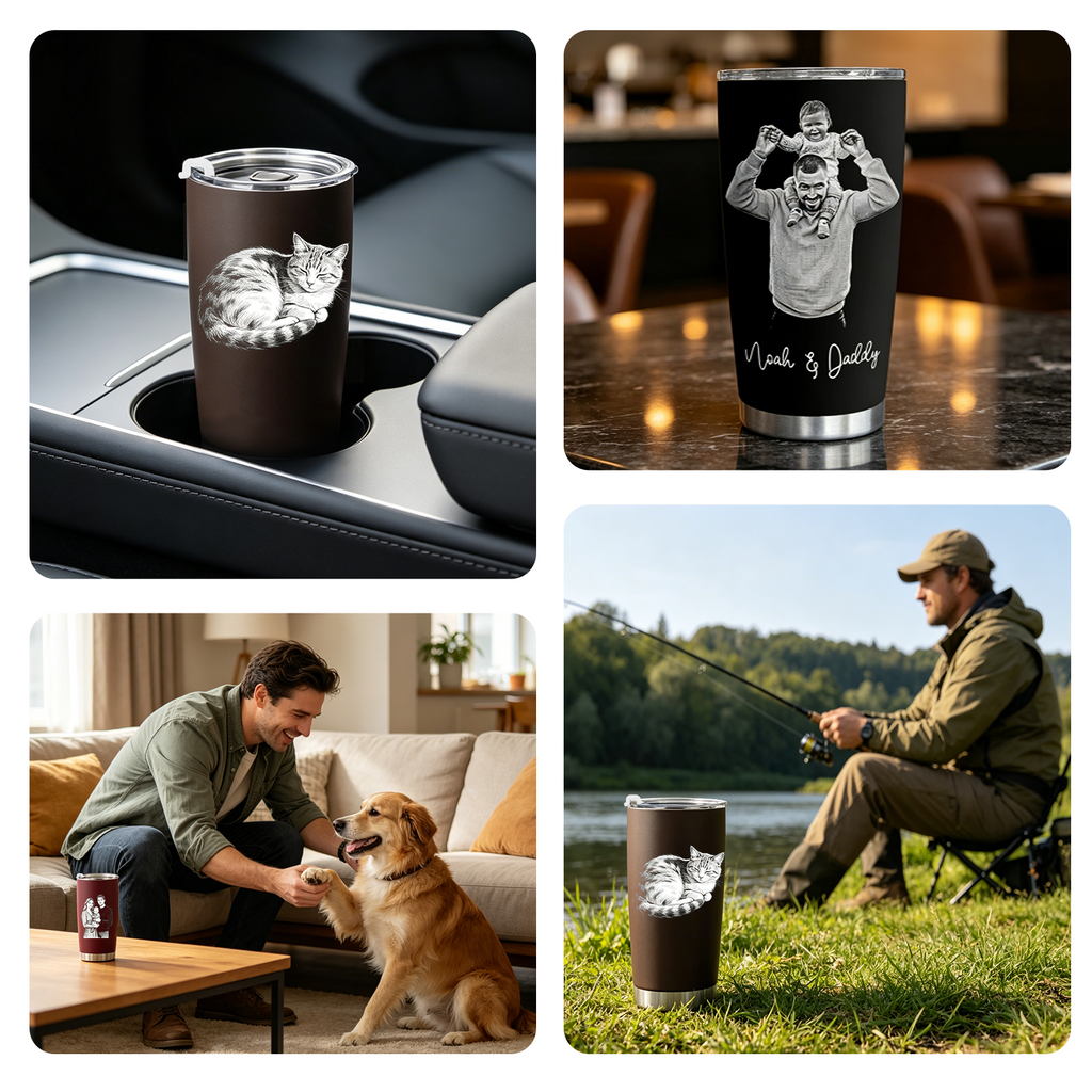 Personalized 20oz Tumbler with Engraved Picture & Text 20 Oz Stainless Steel Travel Tumbler Cup Mug Personalized Gifts for Father's Day Birthday Christmas Anniversary for Men Women Kids
