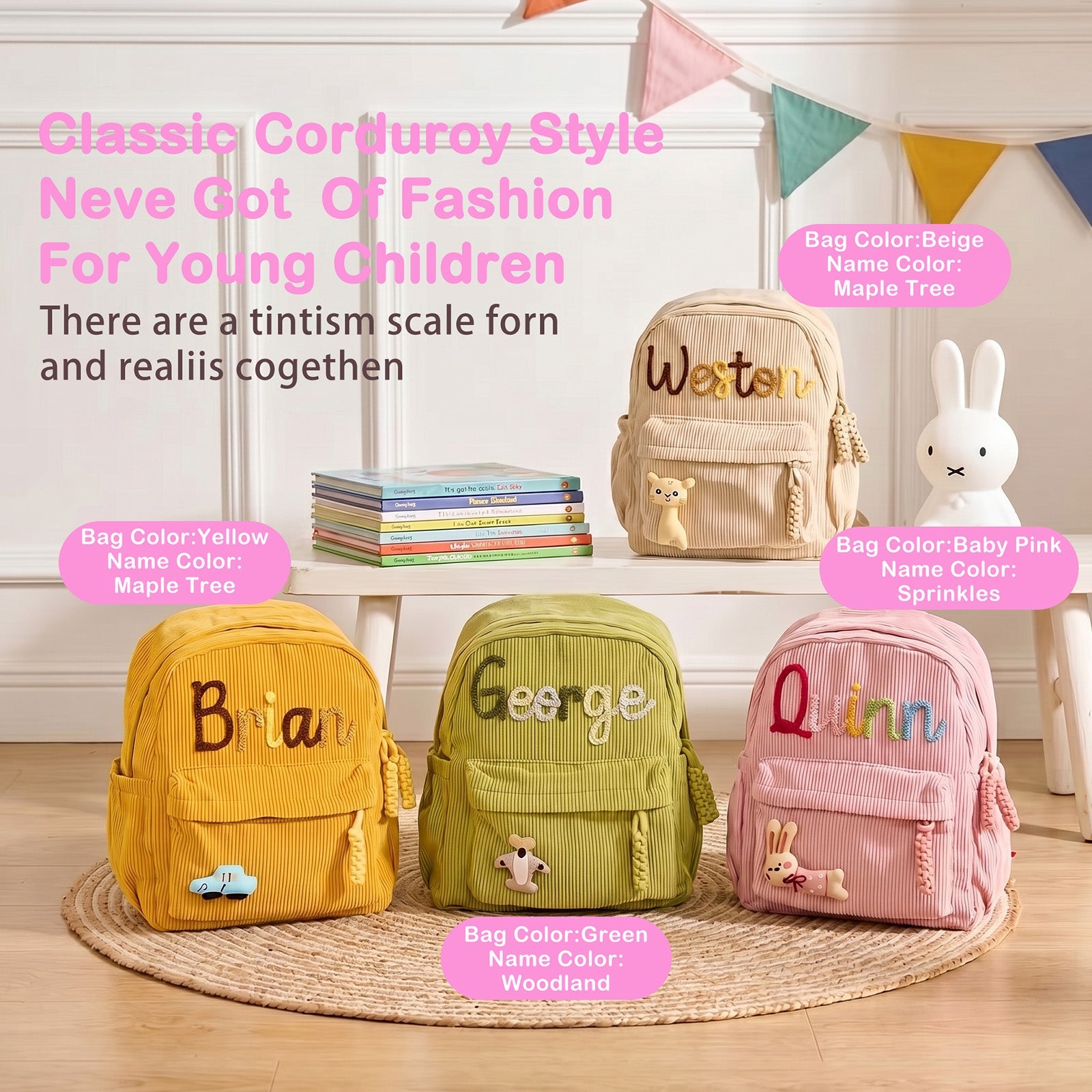 Personalized Name Toddler Backpack Custom Embroidered Kids Backpack Corduroy Small Mini School Bag for Preschool Kindergarten Birthday Back to School GiftS for Girls Boys 4-15 Years