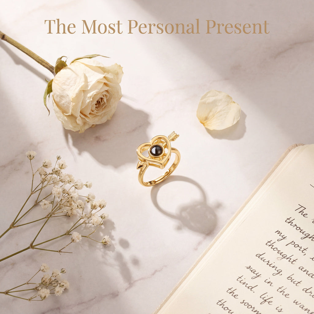 Custom Photo Projection Ring Personalised Ring Picture Inside Heart Shape Men's and Women's Rings