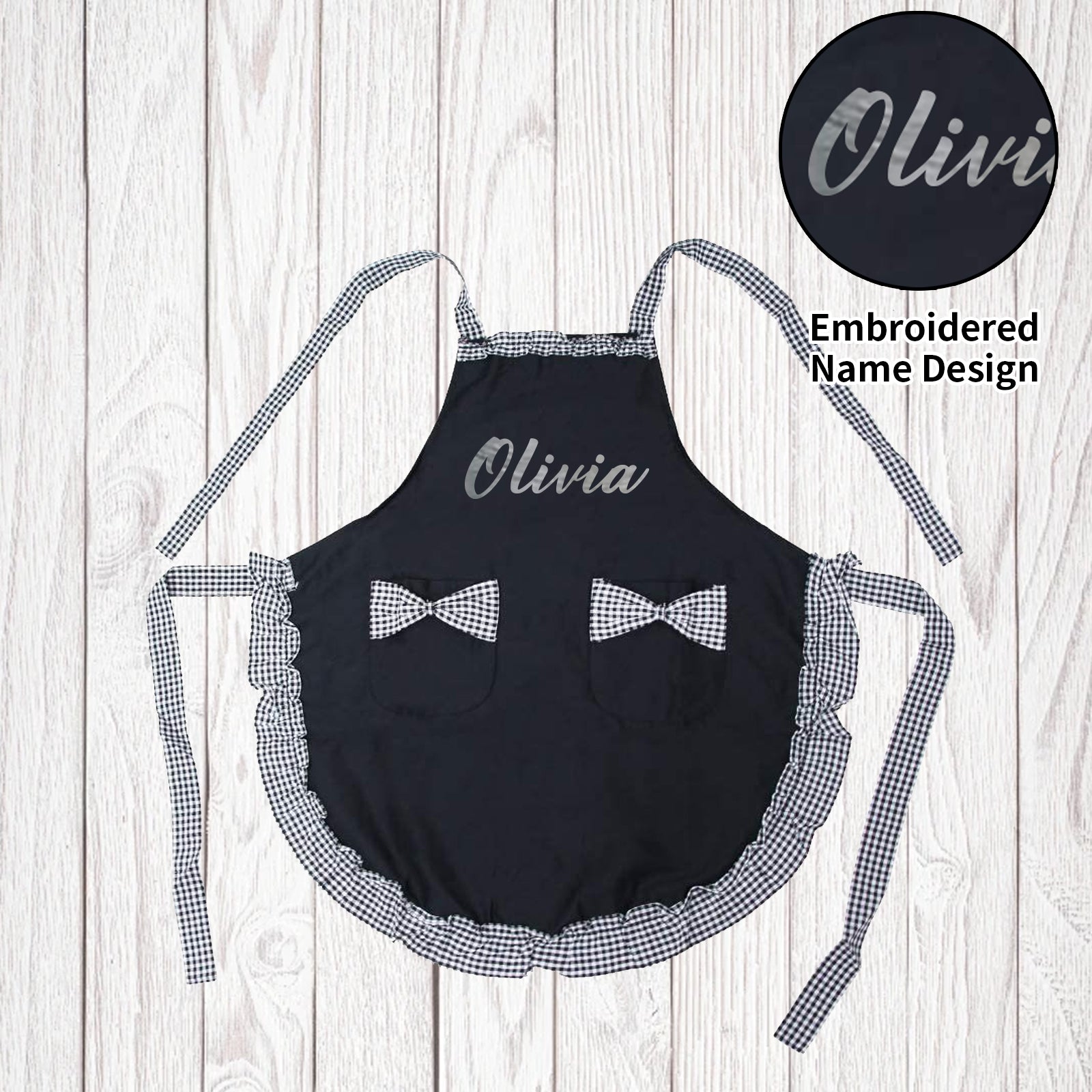 Personalized Name Embroidered Women's Apron | Customized Retro Cute Apron