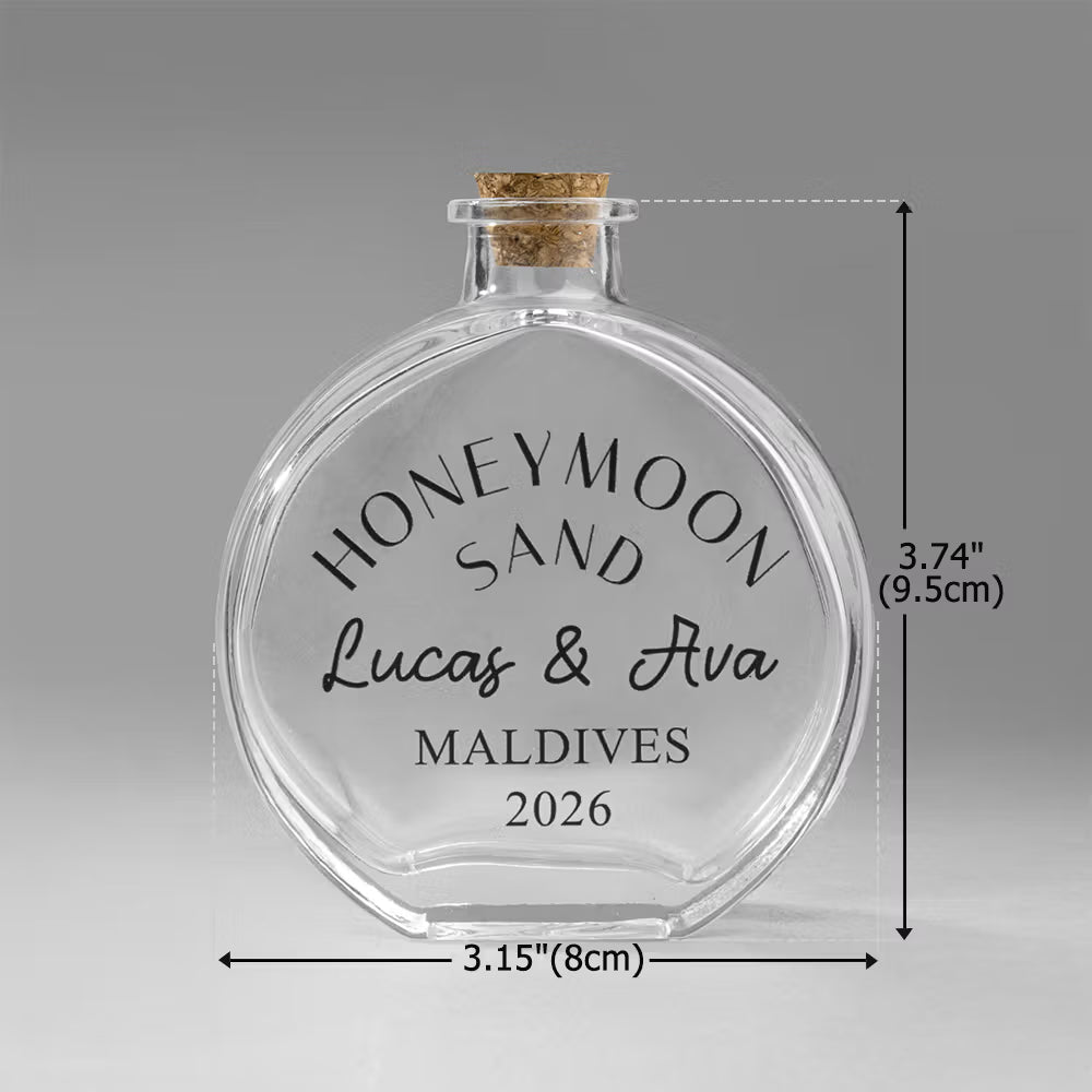 Personalized Glass Honeymoon Memory Keepsake Sand Jar with Name and Date Wedding Vacation Gift for Couples Bride Groom Newlyweds