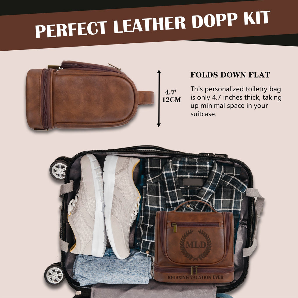 Personalized Hanging Travel Toiletry Bag PU Leather Waterproof Shaving Bag for Men and Women for Accessories Shampoo Full-size Container Toiletries for Groomsmen Husband