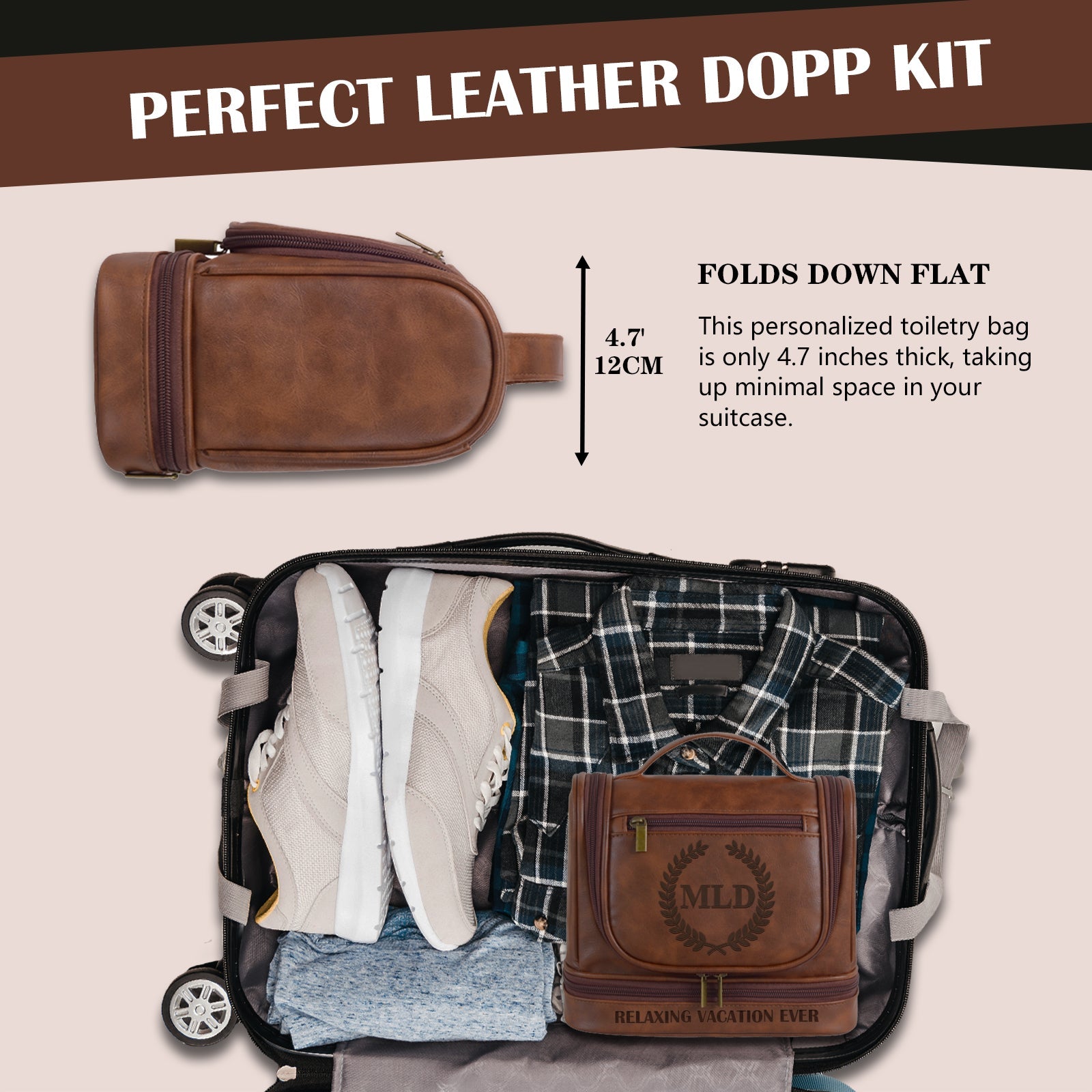 Personalized Hanging Travel Toiletry Bag PU Leather Waterproof Shaving Bag for Men and Women for Accessories Shampoo Full-size Container Toiletries for Groomsmen Husband